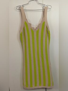 House of Harlow 1960 lime green and cream striped knit scalloped mini dress